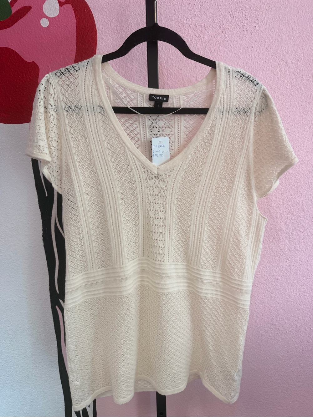 *NEW* Torrid Pointelle Ivory V Neck Sweater Knit Size 1X